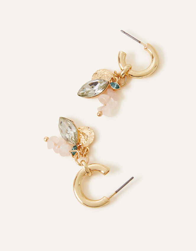 Mixed Stone Drop Charm Hoops , , large