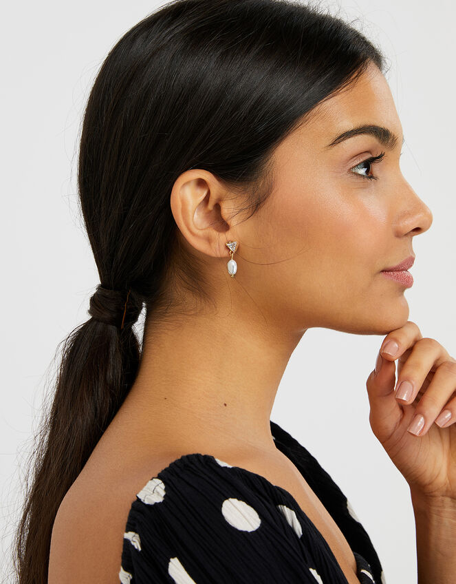 Pearl and Gem Drop Earrings, , large