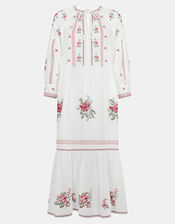 Floral Embroidered Maxi Dress, Ivory (IVORY), large