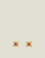 14ct Gold-Plated Quartz Flower Stud Earrings, , large