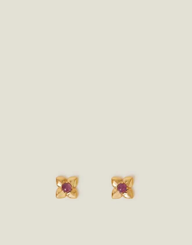 14ct Gold-Plated Quartz Flower Stud Earrings, , large