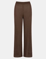 Crochet Knit Trousers, Brown (BROWN), large