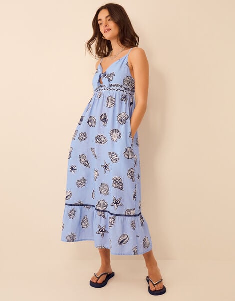 Shell Print Midi Dress, Blue (BLUE), large