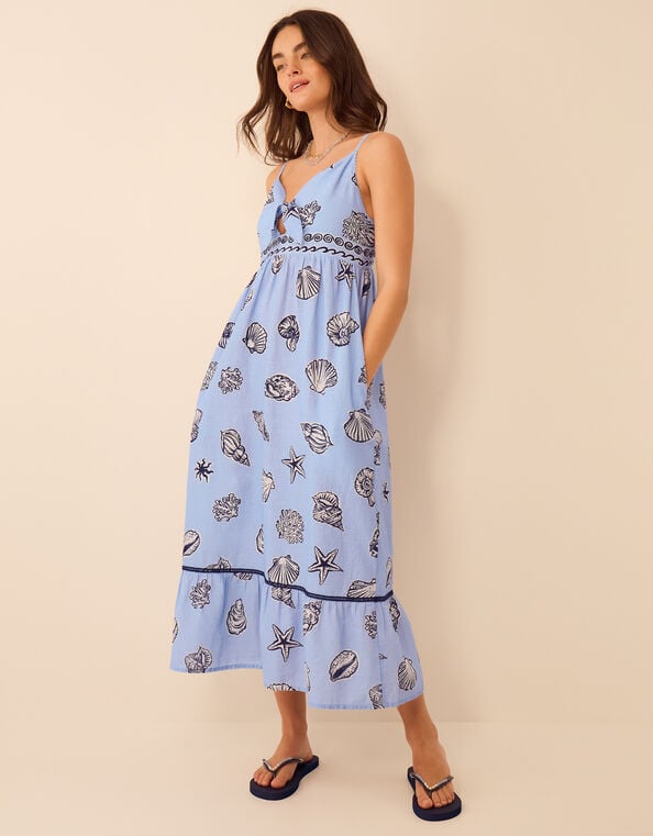 Shell Print Midi Dress, Blue (BLUE), large