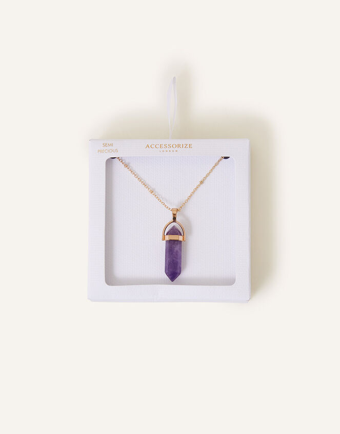 Semi-Precious Stone Pendant Necklace, Purple (PURPLE), large