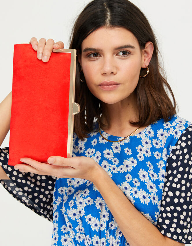 Carly Suedette Clipframe Clutch Bag, , large