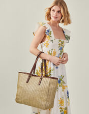 Large Metallic Raffia Shopper Bag, , large