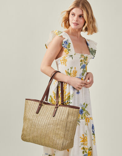 Large Metallic Raffia Shopper Bag, , large