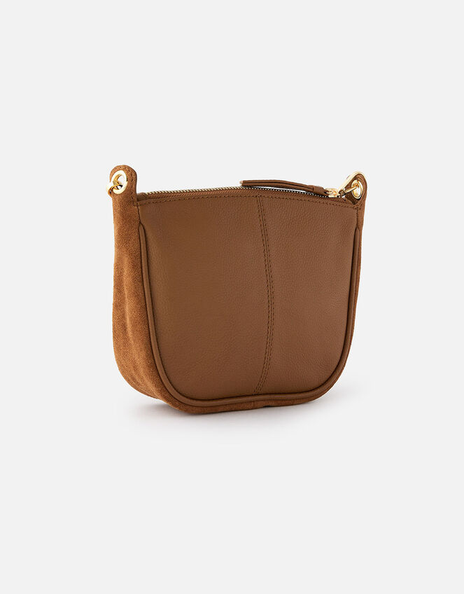 Curved Leather and Suede Cross-Body Bag, , large