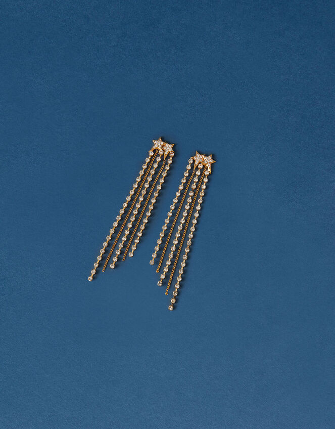 14ct Gold-Plated Star Sparkle Long Earrings, , large