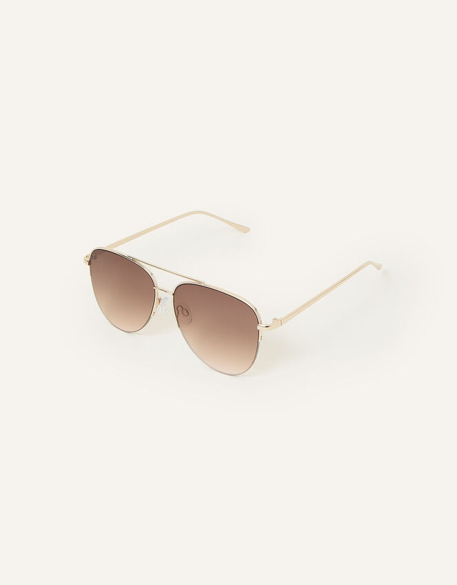 Half Frame Aviator Sunglasses, Gold (GOLD), large
