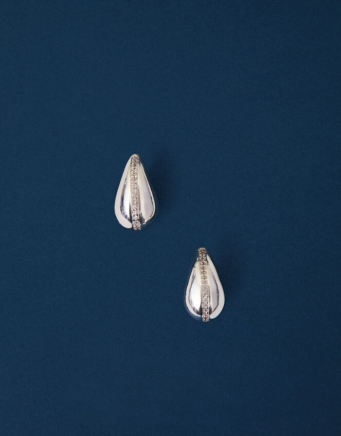 Sterling Silver-Plated Diamante Teardrop Earrings, , large