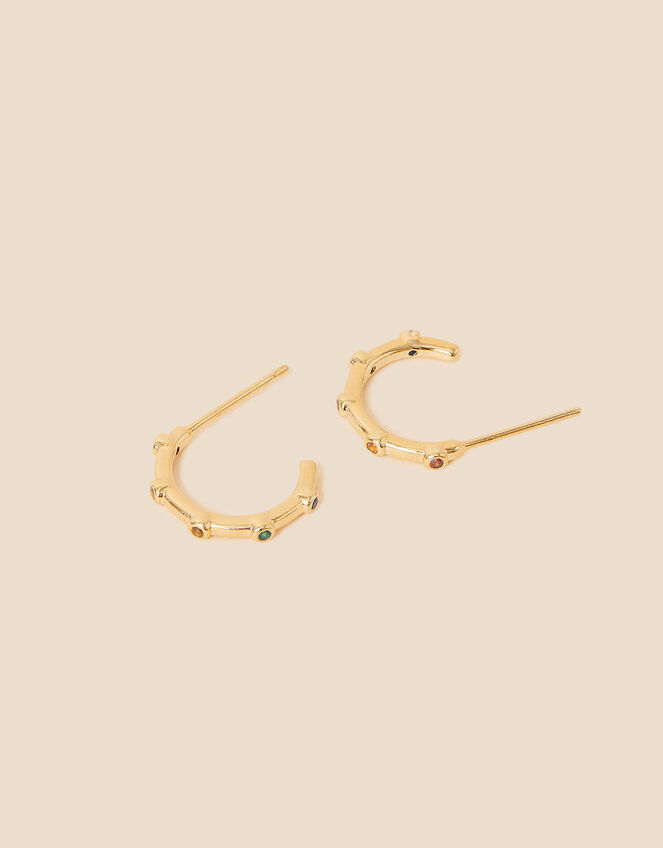 14ct Gold-Plated Multi Gem Station Hoops, , large