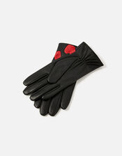 Love Heart Leather Gloves, Black (BLACK), large