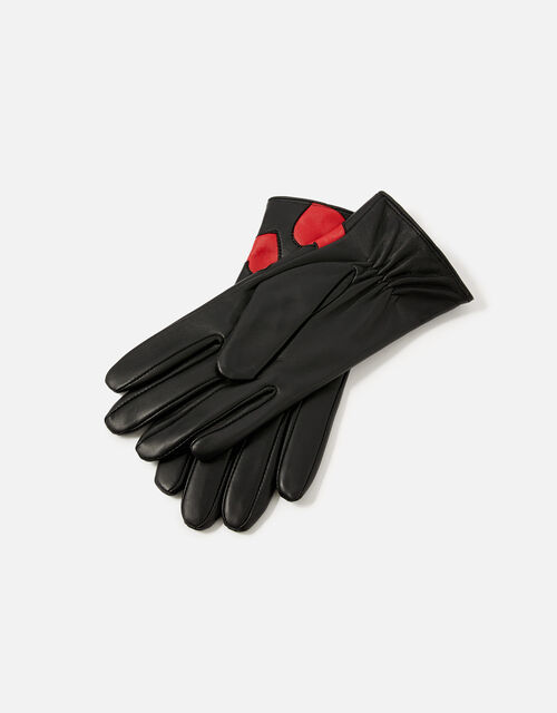 Love Heart Leather Gloves, Black (BLACK), large