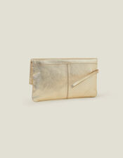 Leather Metallic Fold Over Clutch, Gold (GOLD), large