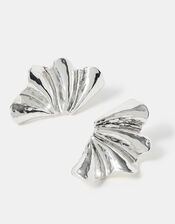 Sterling Silver-Plated Fan Stud Earrings, , large