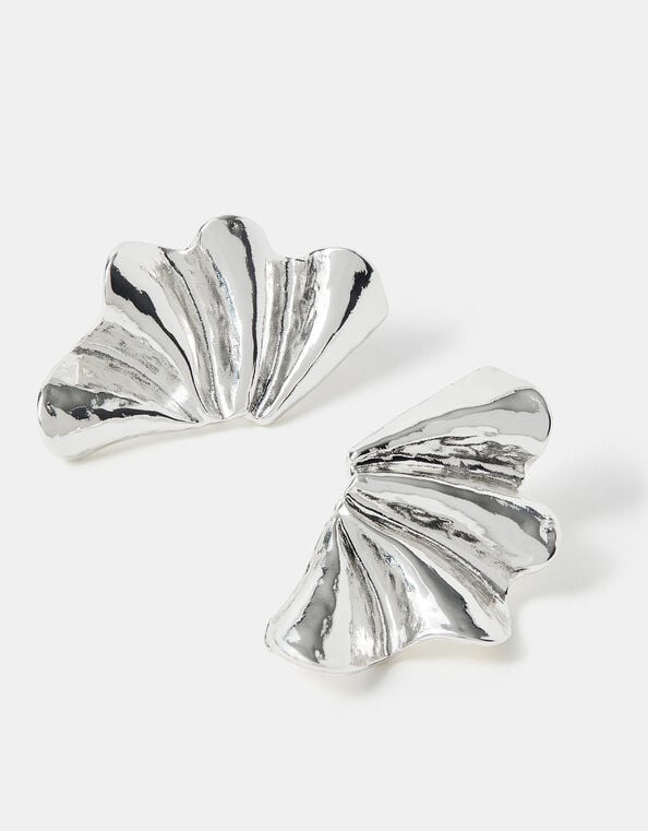 Sterling Silver-Plated Fan Stud Earrings, , large