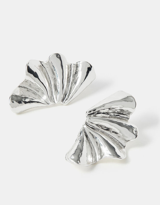 Sterling Silver-Plated Fan Stud Earrings, , large