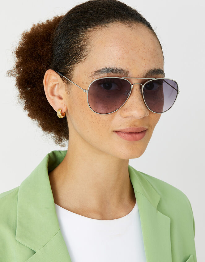 Chantal Aviator Sunglasses, Silver (SILVER), large