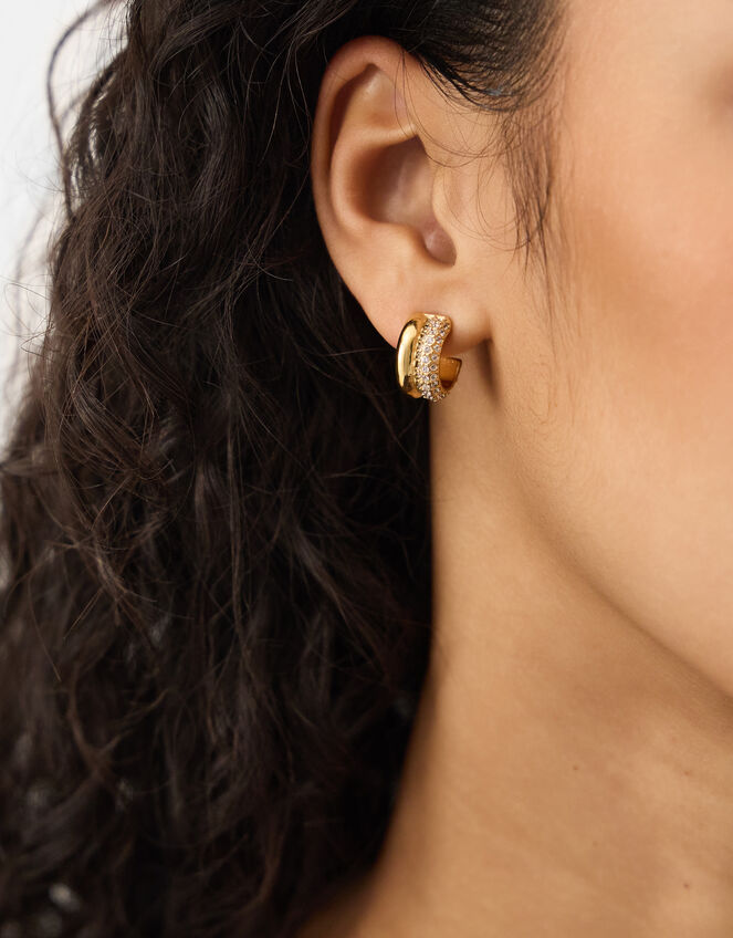 Stainless Steel Pav&eacute; Double Hoop Earrings, , large