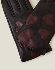 Contrast Heart Leather Gloves, Black (BLACK), large