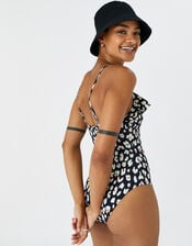 Animal Print Frill Swimsuit, Black (BLACK WHITE), large