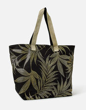Leaf Print Tote Bag, Black (BLACK), large