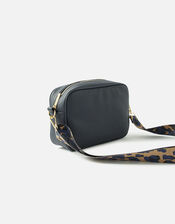 Leopard Strap Camera Bag, Blue (NAVY), large