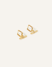 14ct Gold-Plated Sunray T-Bar Drop Huggie Hoops, , large