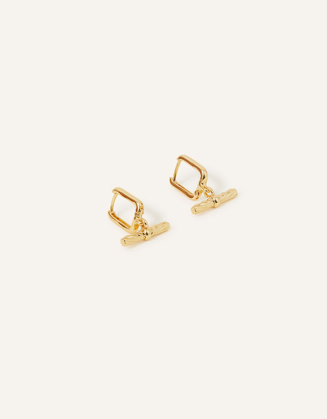 14ct Gold-Plated Sunray T-Bar Drop Huggie Hoops, , large