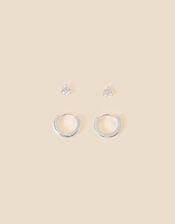 Sterling Silver Birthstone and Hoop Earrings Set of Two, Multi (BRIGHTS-MULTI), large