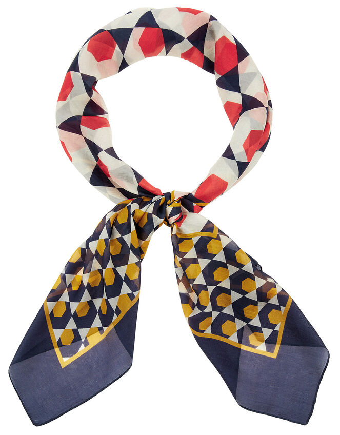 Geo Print Square Scarf in Pure Silk, , large