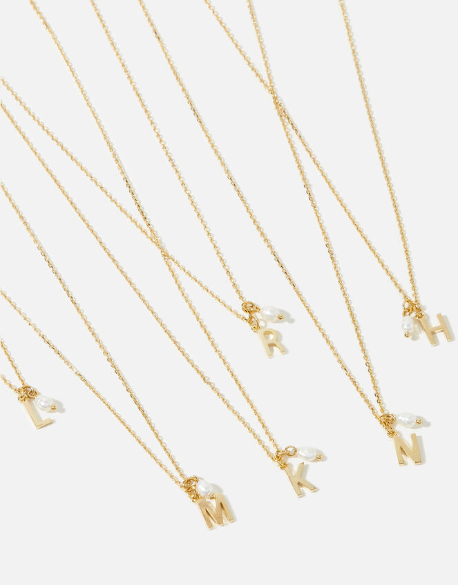 Gold-Plated Initial Mini Pearl Pendant Necklace, Gold (GOLD), large