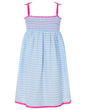 Embroidered Cherry Checked Dress, Blue (BLUE), large
