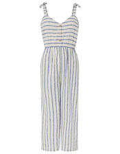 Cotton Stripe Jumpsuit, Natural (NATURAL), large