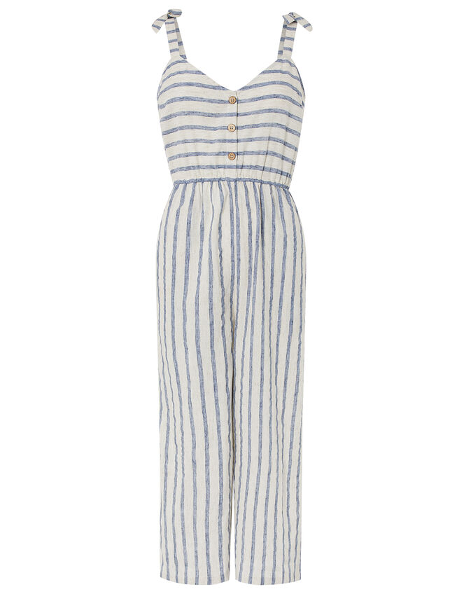 Cotton Stripe Jumpsuit, Natural (NATURAL), large