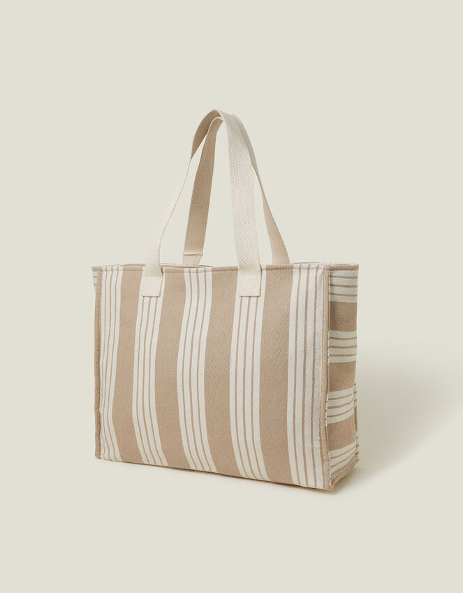 Large Stripe Beach Bag, Natural (NATURAL), large
