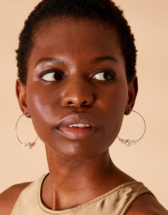 Oversized Pearl Hoops, , large