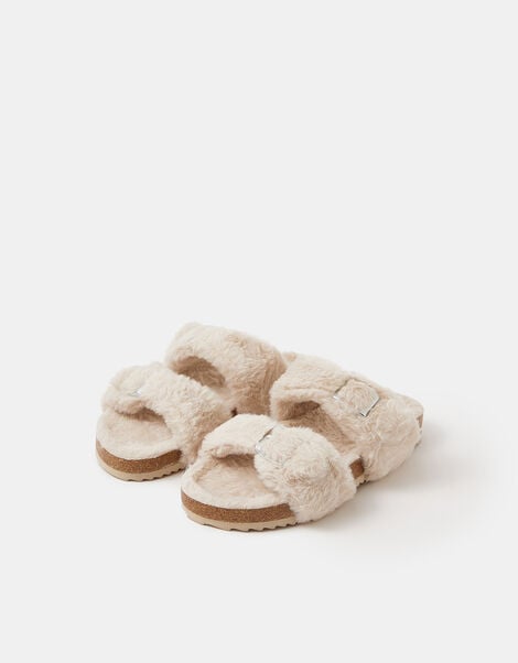 Fluffy Buckle Slippers, Cream (CREAM), large
