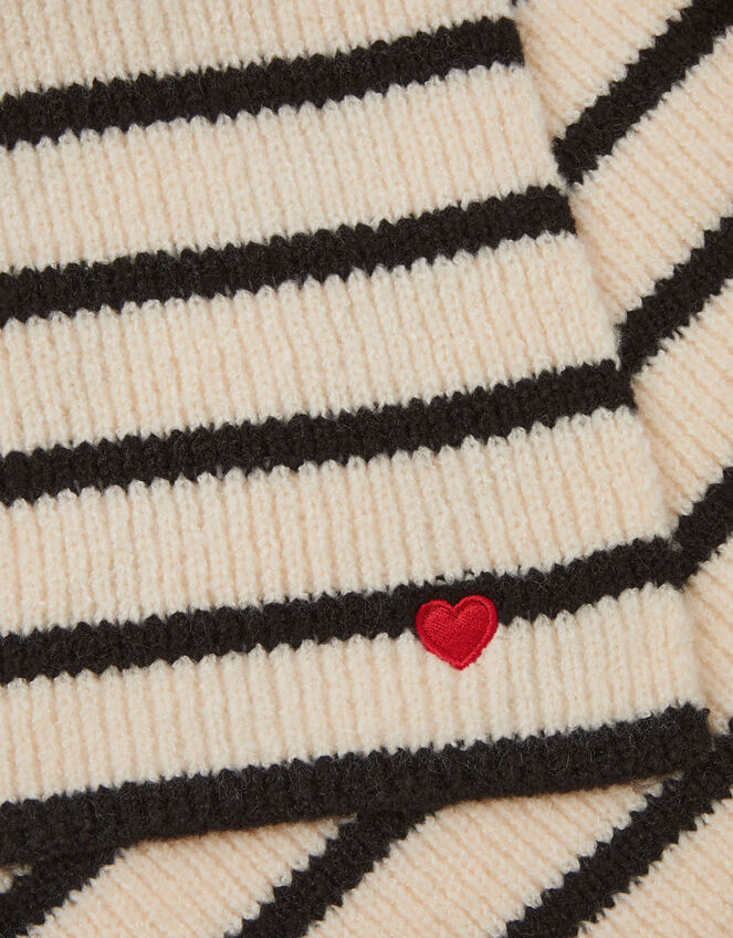 Stripe Heart Rib Knit Scarf, , large