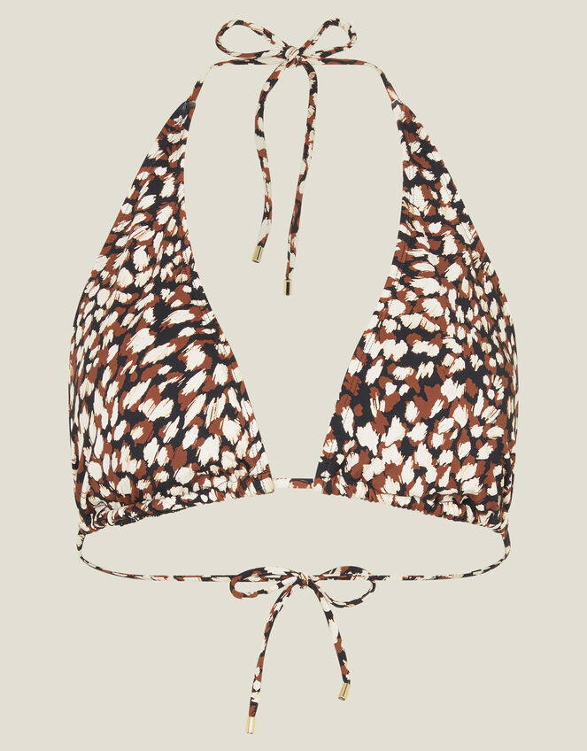 Animal Print Halter Bikini Top, Brown (BROWN), large