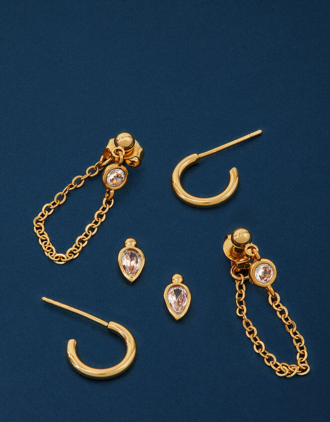 3-Pack 14ct Gold-Plated Earring Set, , large