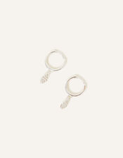 Sterling Silver Marquise Pave Huggie Hoops, , large