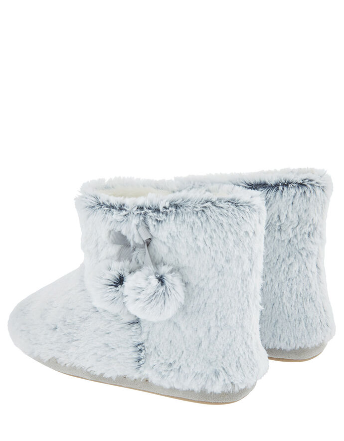 Fluffy PomPom Slipper Boots Grey Slippers Accessorize UK