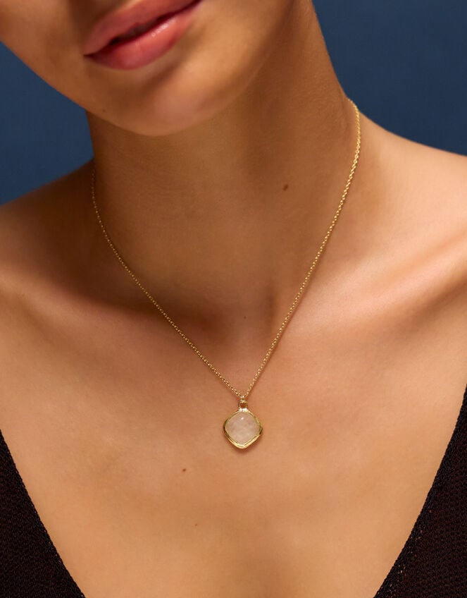 14ct Gold-Plated Cloudy Quartz Pendant Necklace, , large