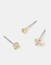 3-Pack 14ct Gold-Plated Crystal Stud Earrings, , large