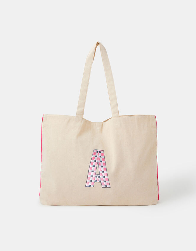 Initial Embroidered Tote Bag, Pink (PINK), large