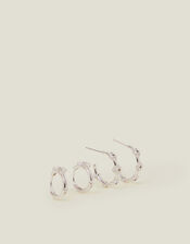 2-Pack Sterling Silver-Plated Flower Hoop Earrings, , large