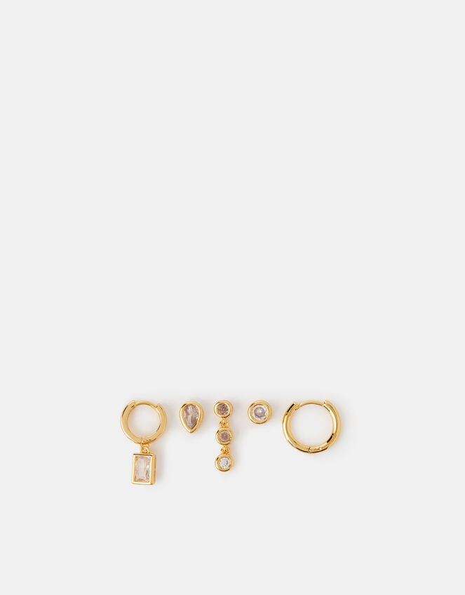 5-Pack 14ct Gold-Plated Hoop & Stud Earrings, , large